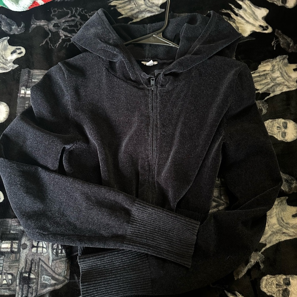 Garage blue velour cropped zip up hoodie